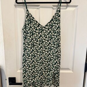 Reformation Marlowe Dress Green Floral Slip Dress with White Daisy Print